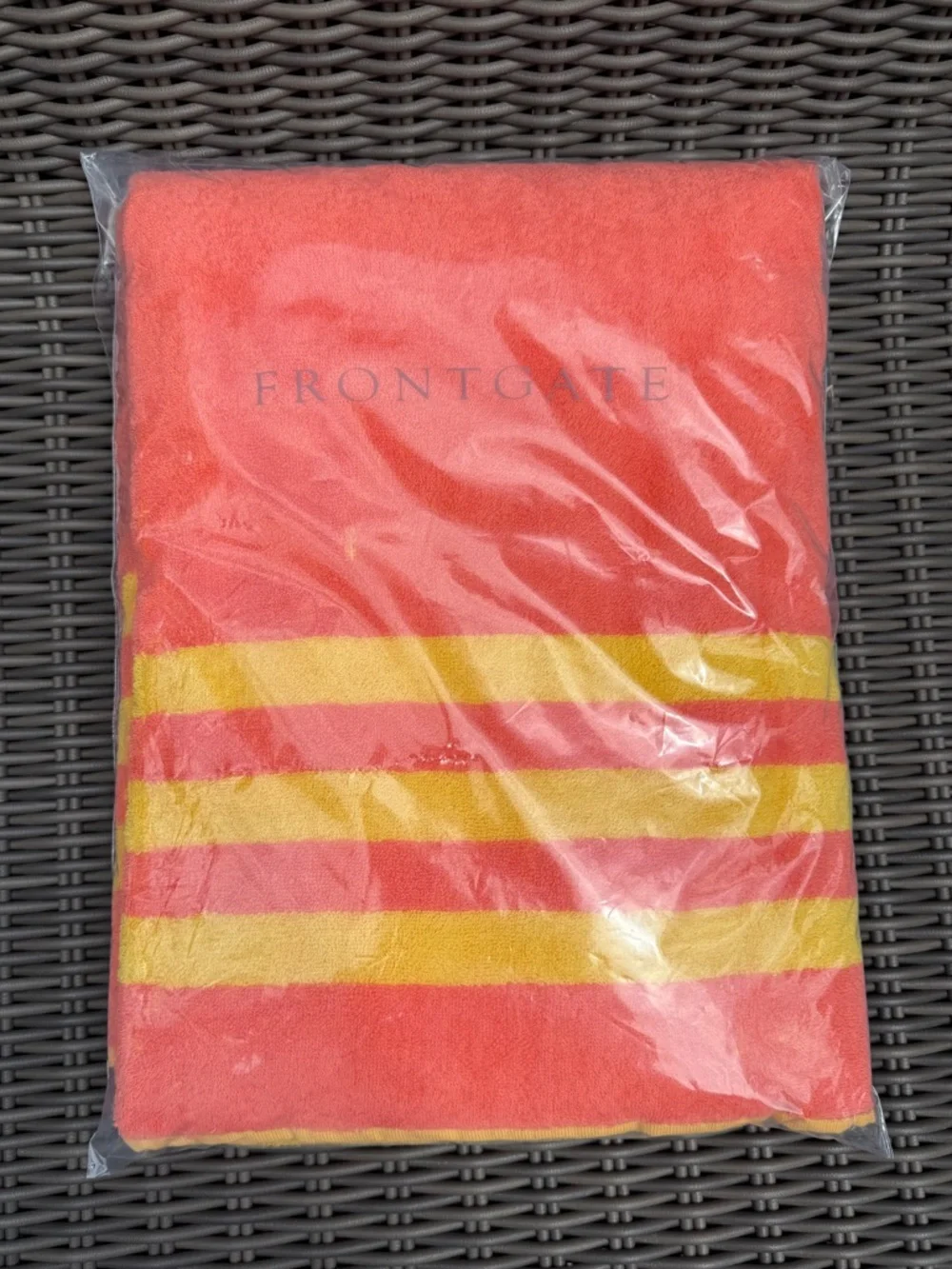 Frontgate Coral & Yellow Striped Beach Towel - NWT